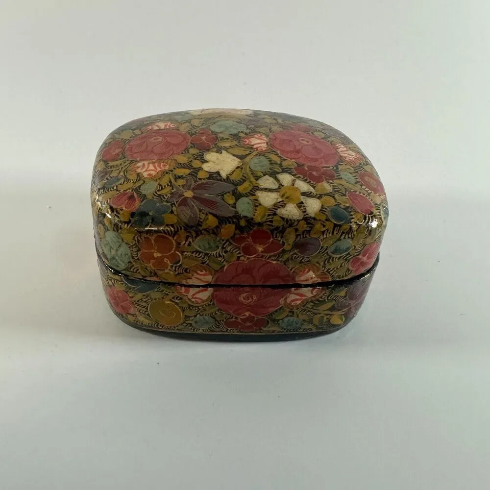 Vintage Jewelry Floral Design Trinket Box Paper Mache Made In India